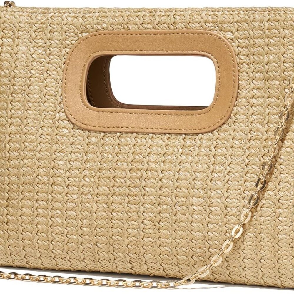 Chic Straw Clutch Purses for Women with Top Handle Summer Bag, Ideal Vacation Ha - Picture 2 of 6